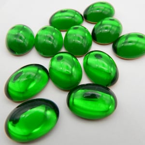 Glass Stones Vintage Glass Cabochons 6 pcs 18x13mm  Green Stones S-383