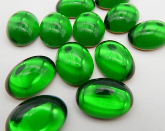 Glass Stones Vintage Glass Cabochons 6 pcs 18x13mm  Green Stones S-383