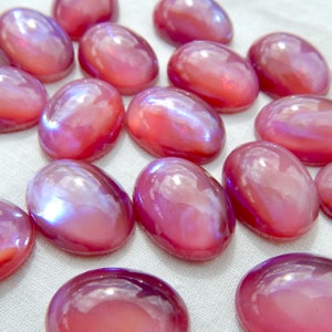 6 piezas de 16 x 12 piedras de cabujón de ópalo de fuego de vidrio vintage rosa iridiscente S-270