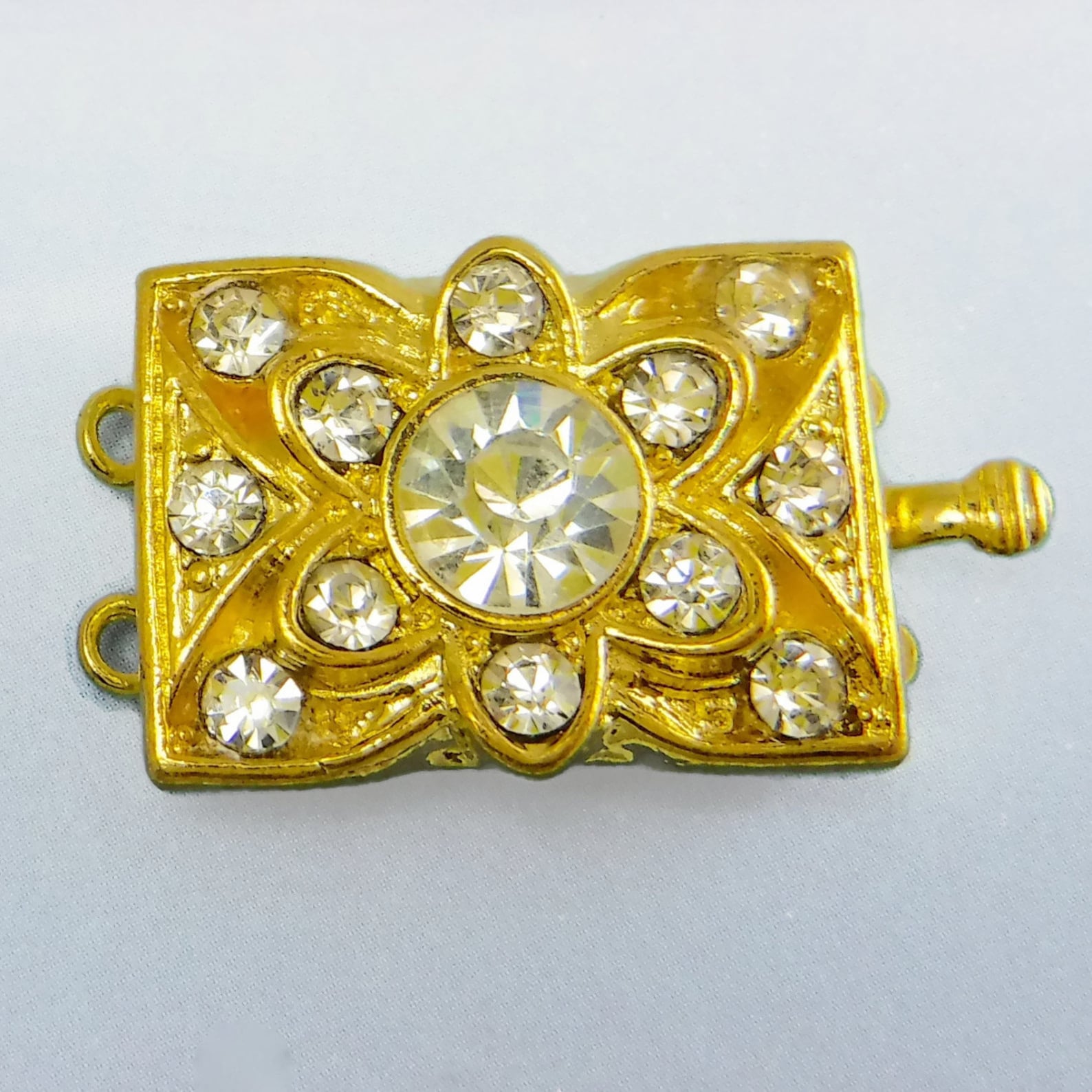 Gold Rhinestone Clasp Two Strand Clasp Vintage Swarovski Etsy