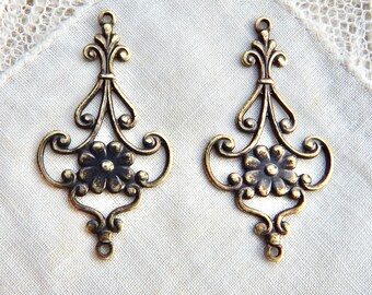 Earring Components 2 pcs Antique silver brass stampings M-131