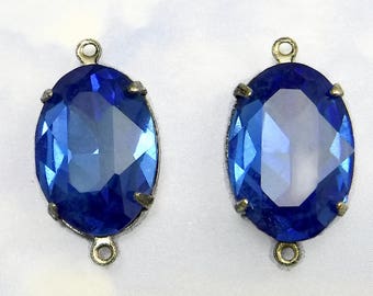 2 Loop Set Stones Blue Faceted Crystal with Silver Settings 2 pcs D-263