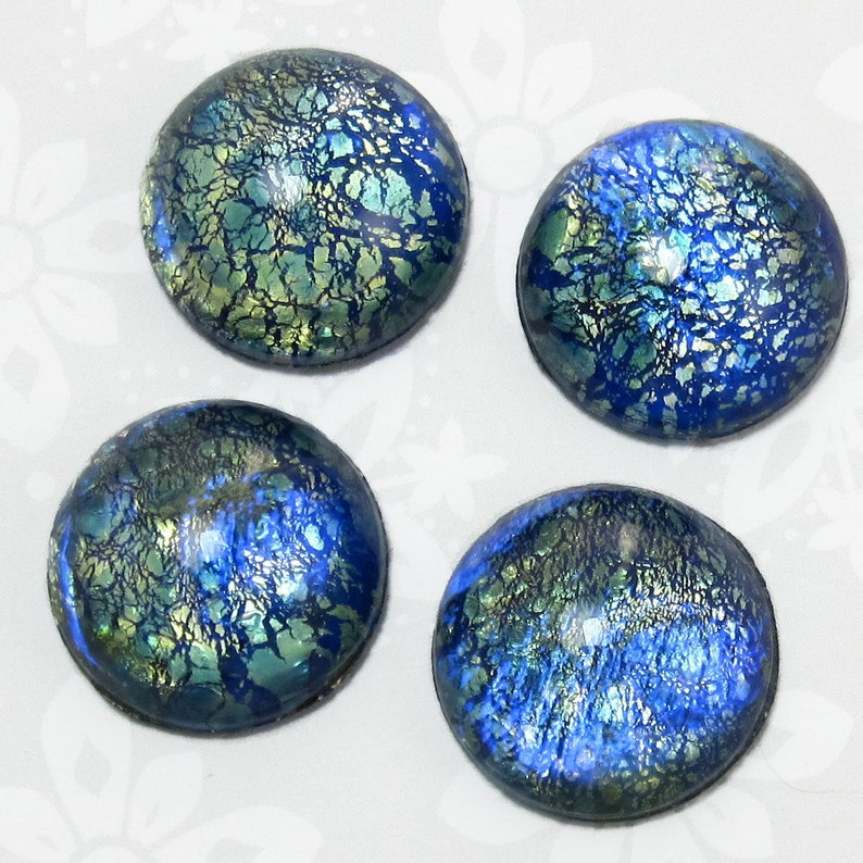 Blue Opal Cabochon 4 pcs 16mm Vintage Glass Cabochon Stones S-10 image 3