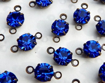Rhinestone Drop 6mm Crystal Bead Sapphire Blue Swarovski Crystal rhinestone set stones TWO Loop 4 pcs F158