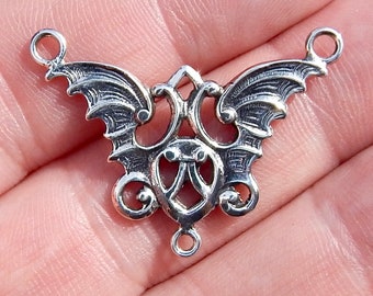 Silver Griffin Wings Pendant Gothic Celtic Double interlace 925 Cast Sterling Silver Charm 2 loop Component  A-106