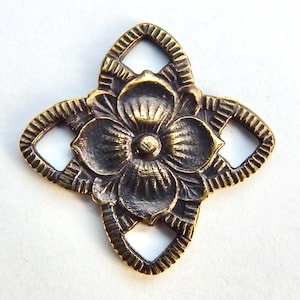 4 Victorian Filagree Stampings Charms Floral Pendants Plated Brass M-210