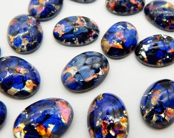 14x10mm Fire Opal Vintage Glass Cabochon Blue Stones S-74