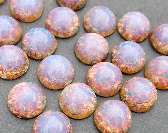 Vuuropaal cabochon 8 stuks 11 mm Roze Harlekijn Vintage Glazen Steen S-96 M