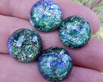 Green Cabochon Fire Opal 4 pcs 16 mm  Vintage Glass Opal Stones S-9