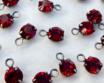 Rhinestone Drop 6mm Crystal Bead Red Swarovski Crystal rhinestone set stones One Loop 4 pcs F