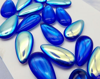 4 Blue AB Teardrops Vintage Glass 24x12 Stones Cabochon Glass tear drops S-315