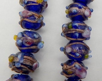 16 pcs Blue Cake Beads Glass Handmade Lamp Work Beads B-197