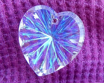 Heart Pendant Large Vintage Pendant Bead Purple Iridescent Heart S-421