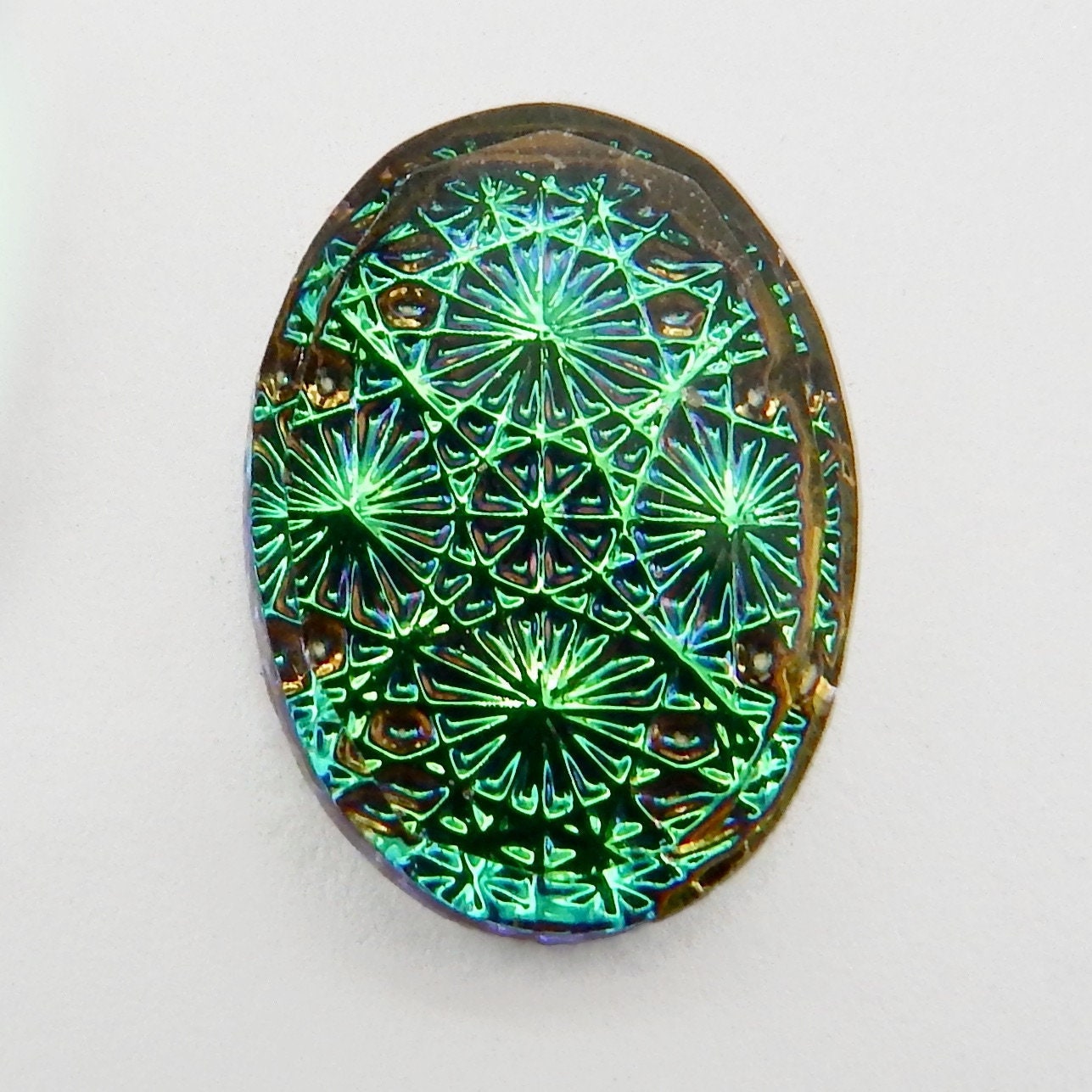 Lot De 4 Cabochons En Verre Bleu-vert Irisé Forme Goutte - Ancien Stock Neuf