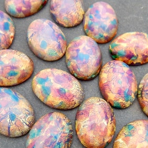 Vintage glass cabochon 4 pcs 18x13 mm pink fire opal harlequin S-15 Y image 1