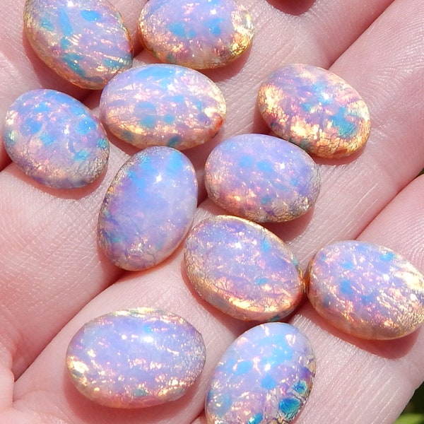 Pink fire Opal Cabochon Vintage Glass Stones 4 pcs 14x10mm S-16 MP