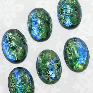 Green Opal Cabochon 18x13mm  Vintage Glass Stones 2 pcs S-14