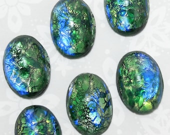 Green Opal Cabochon 18x13mm  Vintage Glass Stones 2 pcs S-14