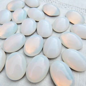 4 Vintage Glass Cabochons 18x13mm Milky White Opal Glass Stones S-563