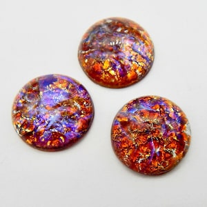 Orange Opal Stones 18mm Stunning iridescent Vintage Glass Cabochon S-432