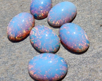 White Opal Stones 4 pcs 25x18mm Fire Opal Vintage Glass Cabochon S-12 M