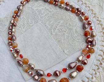 Vintage 2-strengs parelketting uit de jaren 1950, vintage kristallen sieraden, maat 5