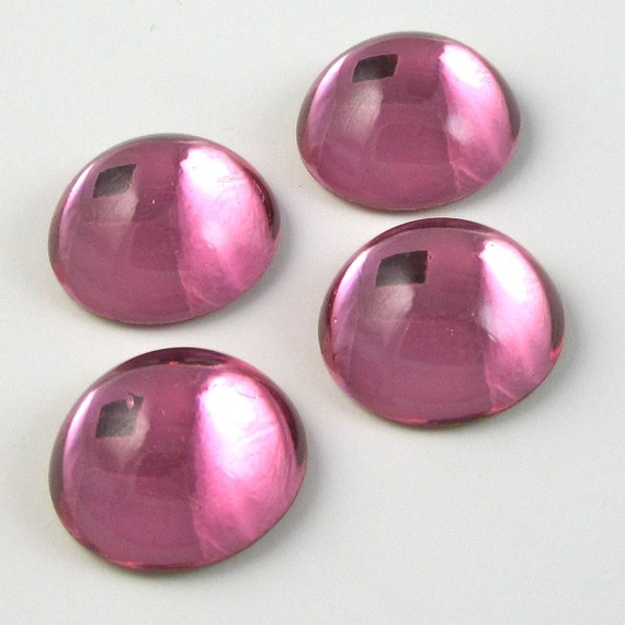 5 Pale Blue Vintage German Glass Cabochons Pink Rose Leaves 18 x 13 mm