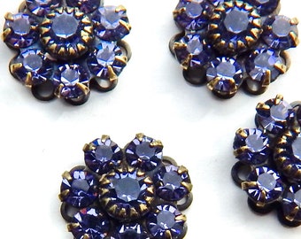 Crystal rhinestone flower Tanzanite Purple Swarovski Charm Connector set stones F114