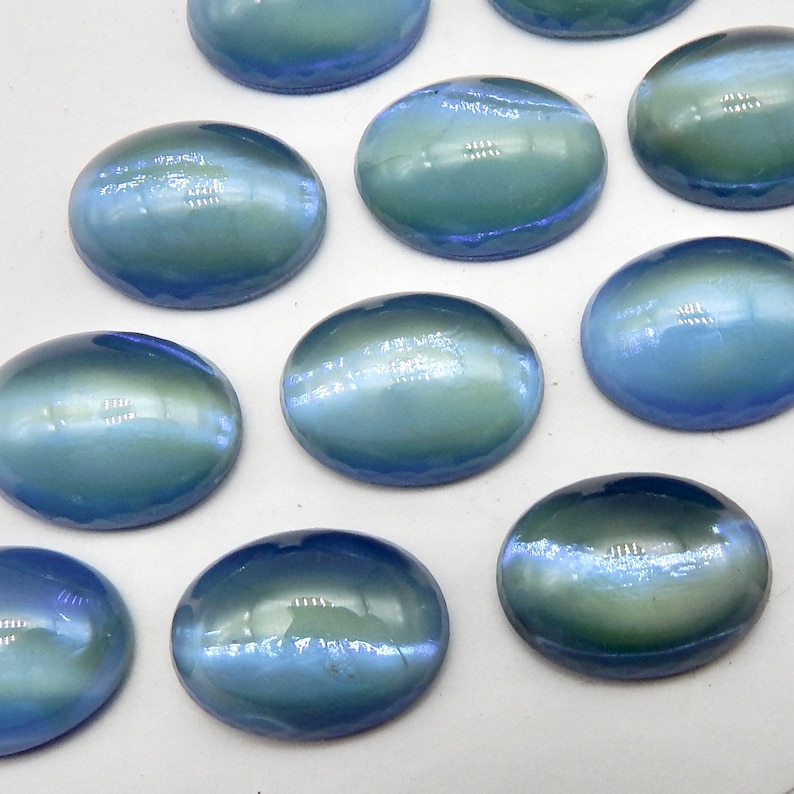 Vintage Glass Cabochon Glass Opal stone 2 pcs 16x12 Blue S-272 image 3