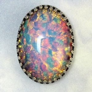 harlequin vintage glass cabochon 25x18mm crown setting pink opal 1 pc Each D-68