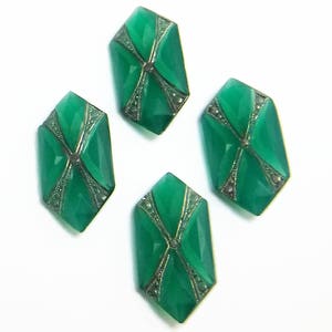 Art Deco Glass Cabochon Faceted Rare Vintage Jade Markasite Stones  4 pcs S-422