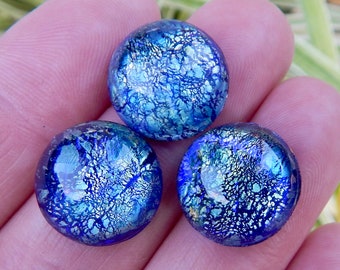 Blue Opal Stones 4 pcs 16mm Stunning iridescent Vintage Glass Cabochon S-10