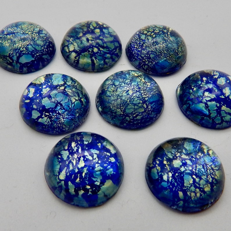 Blue Opal Cabochon 4 pcs 16mm Vintage Glass Cabochon Stones S-10 image 1