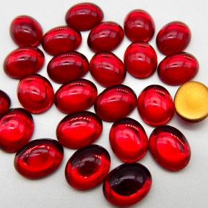 Vintage Glass Cabochons 10 pcs 10x8mm RED Swarovski Stones Red Cabochon S-259