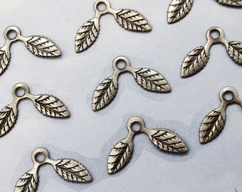 Leaf Charms Pendant 10 pcs antique silver brass stampings jewelry findings M-174