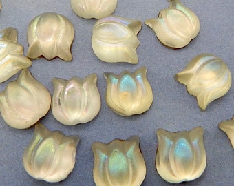 Vintage Glass Cabochon Tulip 6 pcs Vintage Frost ab Stones RARE Lalique Inspired S-153