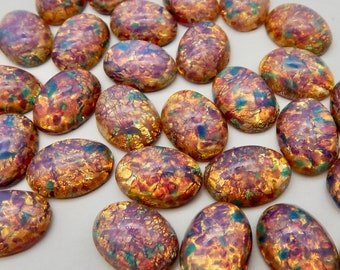 Harlekijn cabochon 4 stuks 14 x 10 mm Vintage glazen roze vuuropaalstenen S-16 B