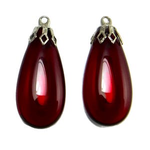 RED AB Drops 2 pcs Amethyst Silver Setting One Loop Charm D-122