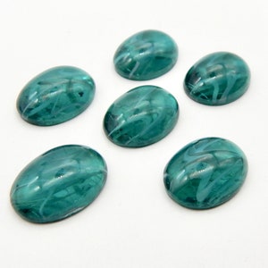 Glass Stones Vintage Glass Cabochons 6 pcs 18x13 Emerlad Green  Stones S-295