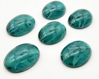 Glass Stones Vintage Glass Cabochons 6 pcs 18x13 Emerlad Green  Stones S-295