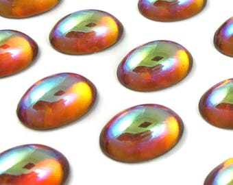 Vintage Glass Cabochons 6 pcs 14x10 mm Topaz AB Vintage Glass Cabochon Stones S-51