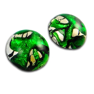 2 pcs Green Opal Cabochon 18mm Silver Foil Vintage Glass Stone Cabochon S-394