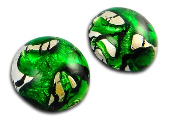 2 pcs Green Opal Cabochon 18mm Silver Foil Vintage Glass Stone Cabochon S-394