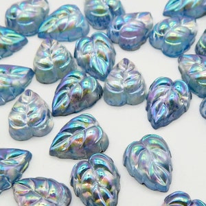 Light Blue Vintage Glass Stones Rare  Leaf Cabochons 6 pcs  S-142