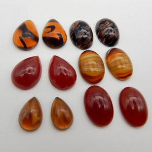 Vintage Glass Cabochons 12 pcs 18x13mm Glass Mixed Cabochon Stones MIX 31
