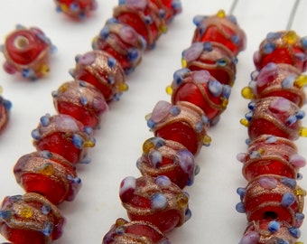 16 pcs Red Cake Beads Glass Handmade Lamp Work Beads B-199