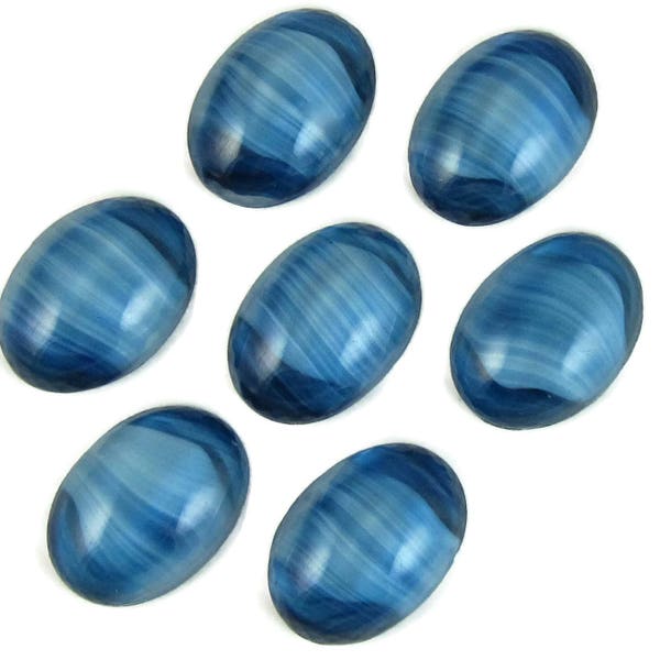 Glass Stones Vintage Glass Cabochons 4 pcs 25x18 Blue Stripe Stones S-262