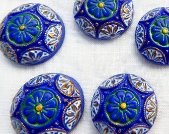 2 cabujones de vidrio vintage de 18 mm, piedras de mosaico art déco azules S535