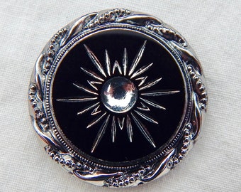 Vintage Glass Cameo 26mm RARE Hematite and Black Cabochon Stone 1 pc S-32