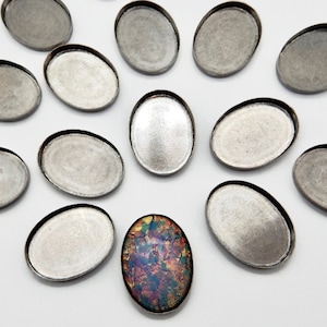25x18mm  Settings 6 Antique Silver Cabochon Oval Brass Stamping M-32